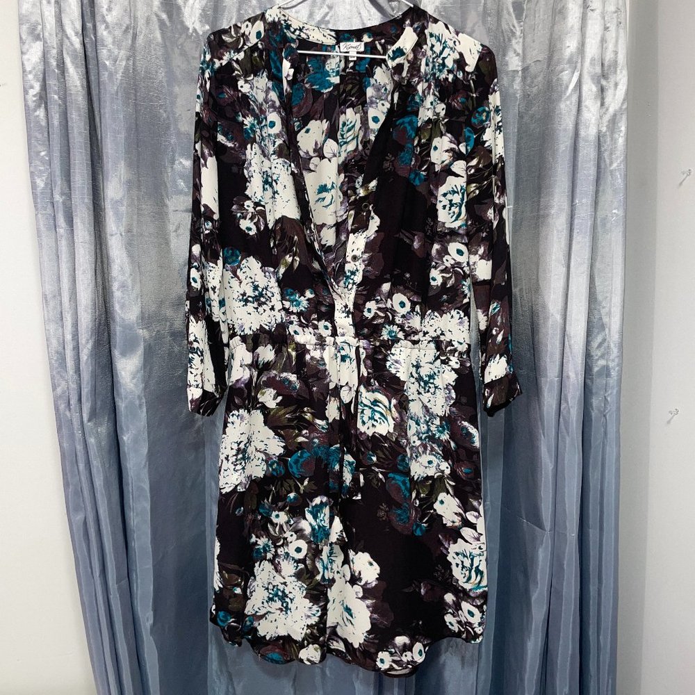 KISMET Black, White, & Blue Floral Dress Formal/Workwear Lined Sz M